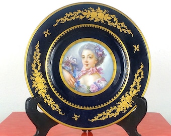 Antique Sevres Madame du Pompadour Gilt Plate, Edouard Froger, 1880, Signed