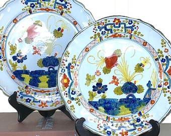 Garofano Faenza Pair of Faience Ceramic Plates, Decorative Dish, Chinoiserie, Grand Millennial Decor