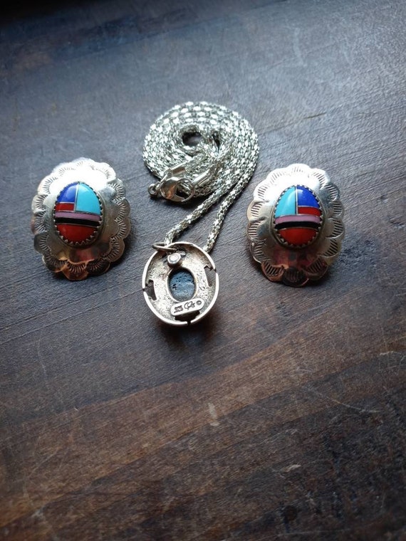 Zuni Jewelry Set, Stone Inlay, Sterling Silver, C… - image 2