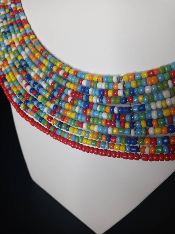 Kenyan Beaded Statement Rainbow Wire Beaded Necklace … - Gem
