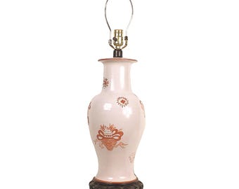 Vintage 29" Pink Floral Ceramic Table Lamp, Chinoiserie Chic, Grand Millennial, Asian Lighting