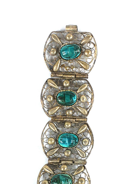 Antique Silver Egyptian Revival Turquoise Scarab … - image 4