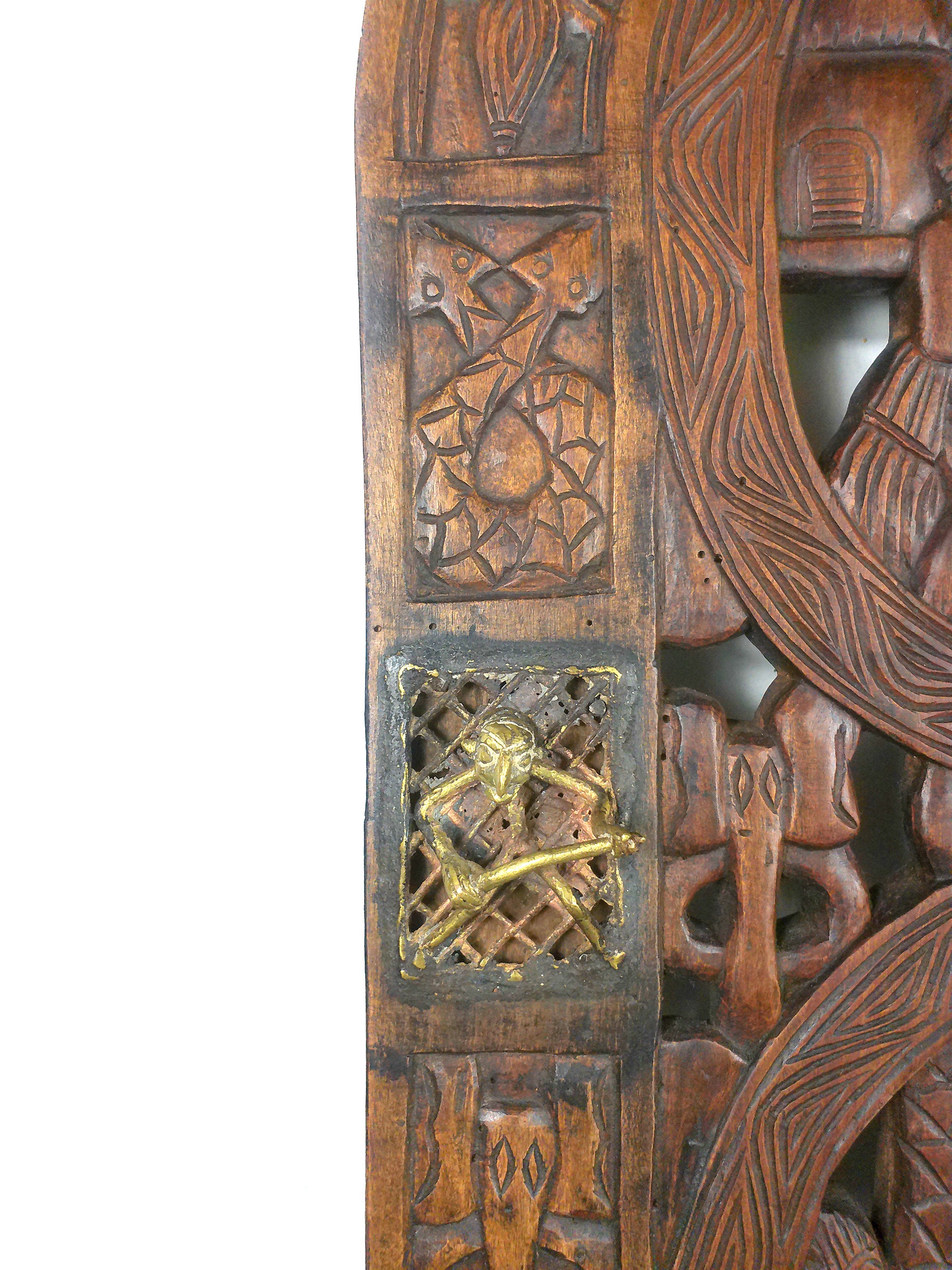 African Antique Hand Carved Bamoun Royal Wooden Door, Benin