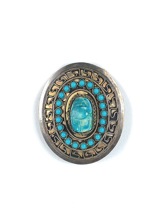 Egyptian Revival Antique Carved Turquoise Scarab B