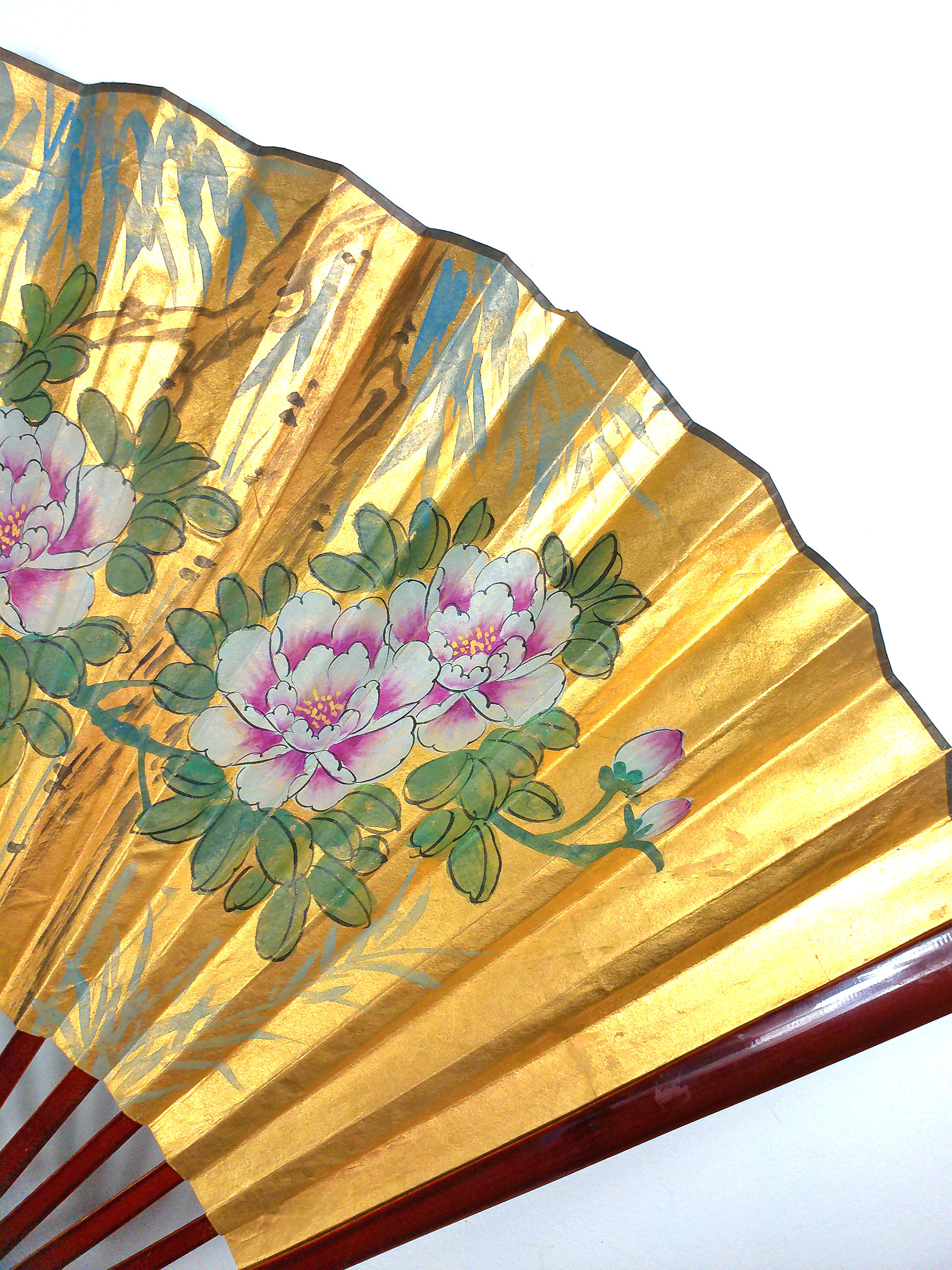 Chinese Wall Fan Asian Paper Fan Gold Fan Wall Decor Etsy