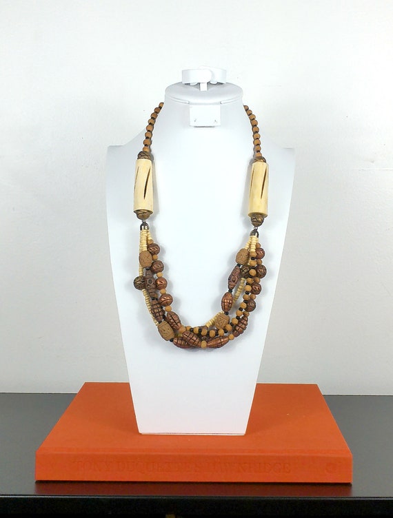 Indian Statement Necklace, Brass Beads, Horn Bead… - image 2