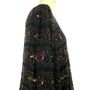 1980s Adrianna Papell Beaded Silk Tunic Dress, Vintage Designer 2X immagine 6
