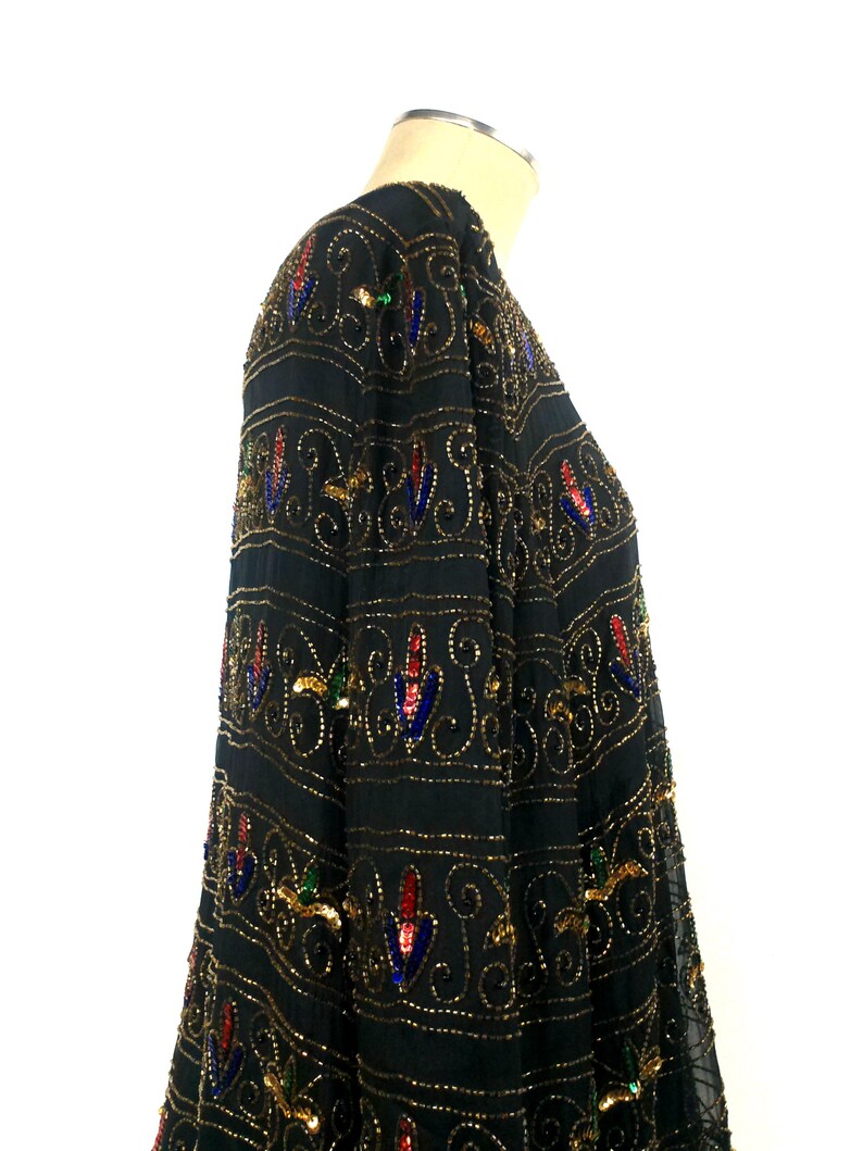 1980s Adrianna Papell Beaded Silk Tunic Dress, Vintage Designer 2X immagine 6