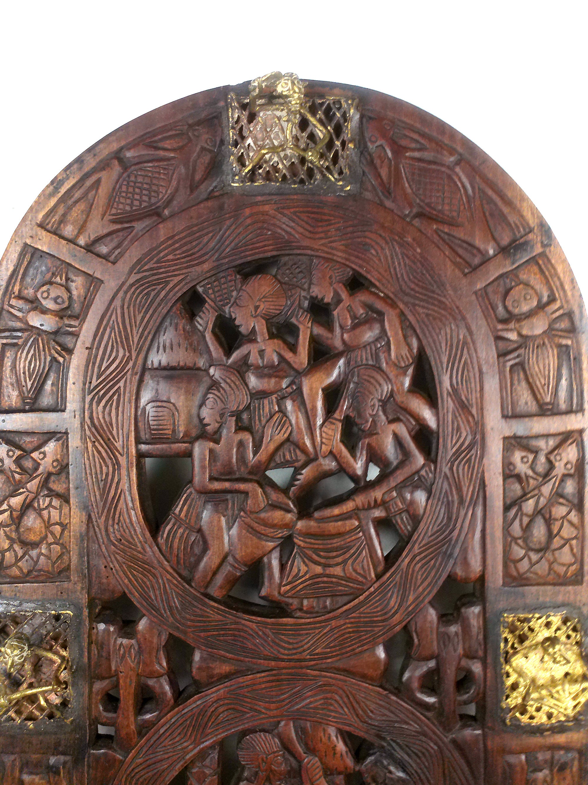 African Antique Hand Carved Bamoun Royal Wooden Door, Benin