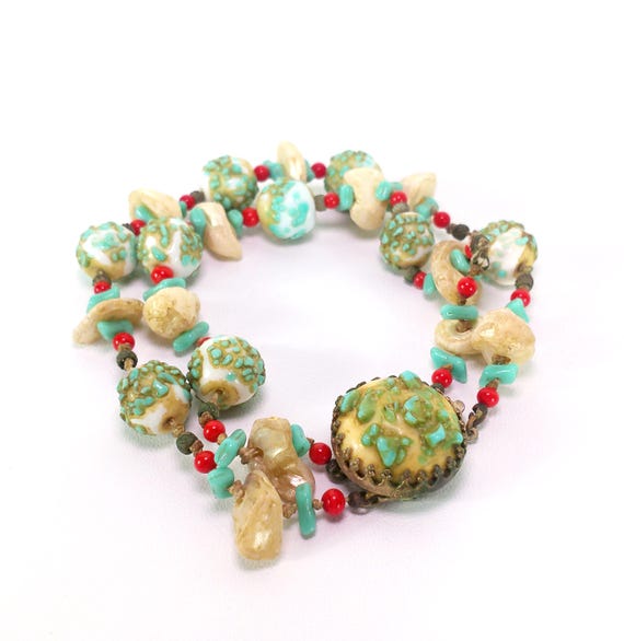 Miriam Haskell Antique Unsigned Two Strand Coral … - image 1