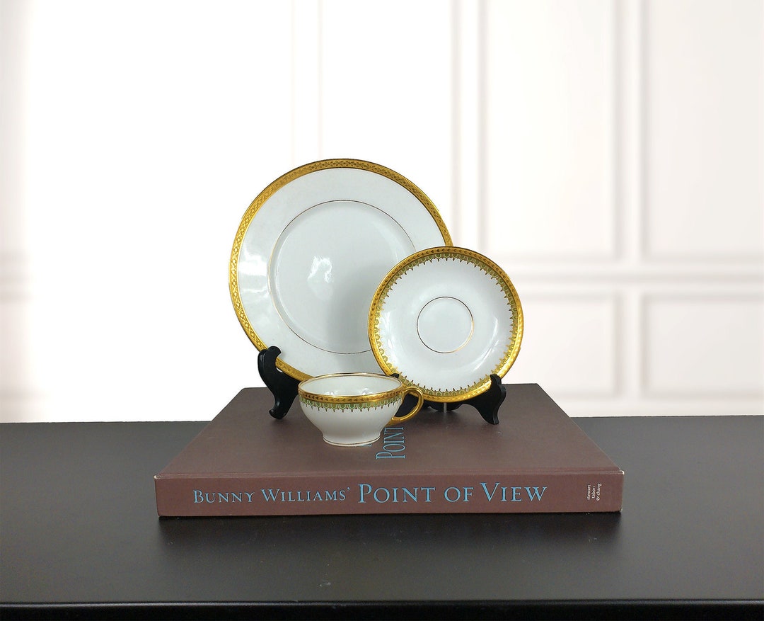 French Antique Elite Works Limoges Gilt Tea Cup With Saucer and Dinner ...