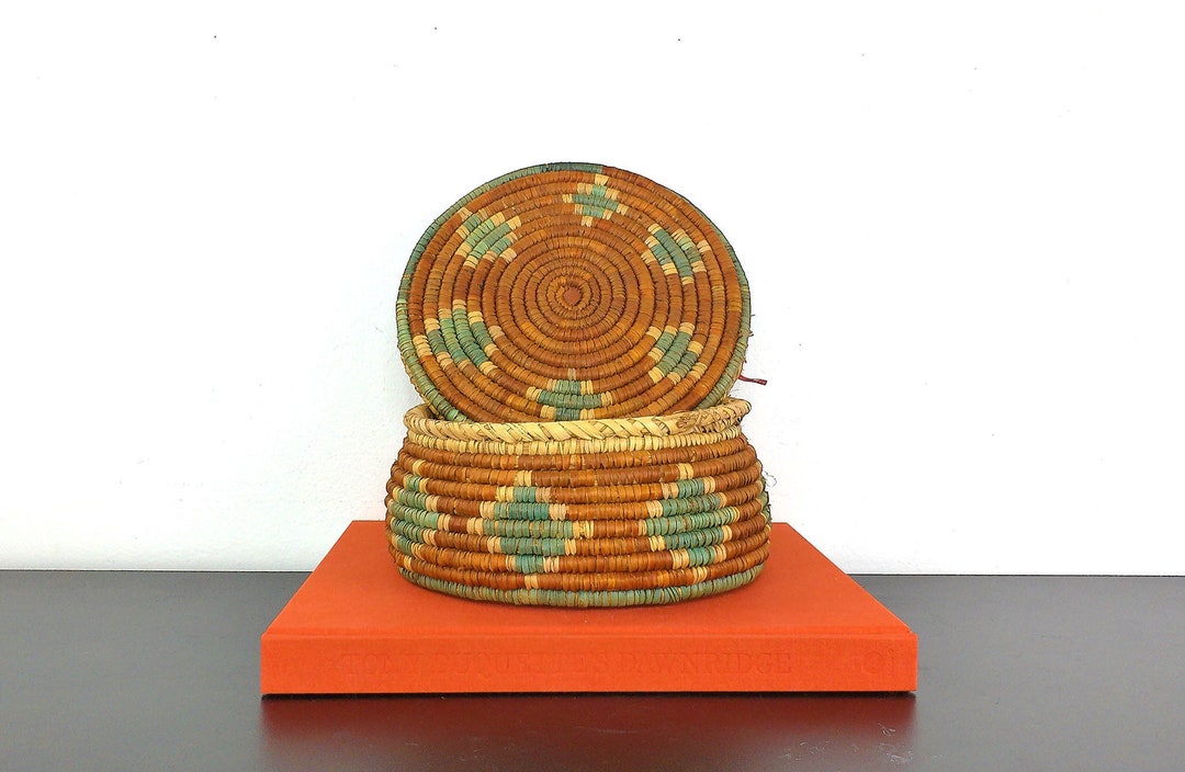Navajo Large Polychrome Round Lidded Coil Storage Basket