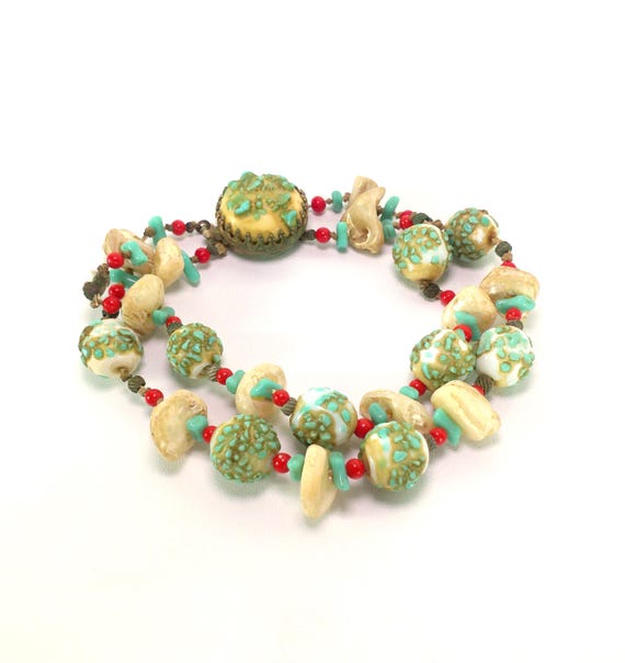 Miriam Haskell Antique Unsigned Two Strand Coral … - image 2