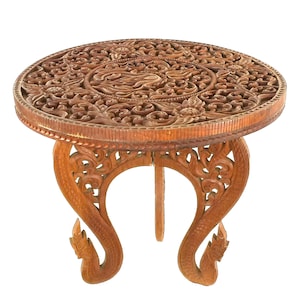 Vintage 20" Hand Carved Indian Occasional Table, Rustic Furniture, Plant Stand
