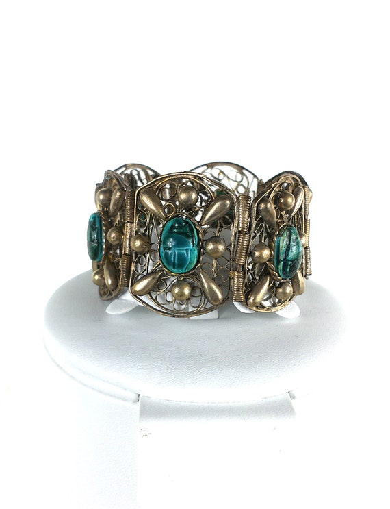 Antique Silver Egyptian Revival Turquoise Scarab … - image 10