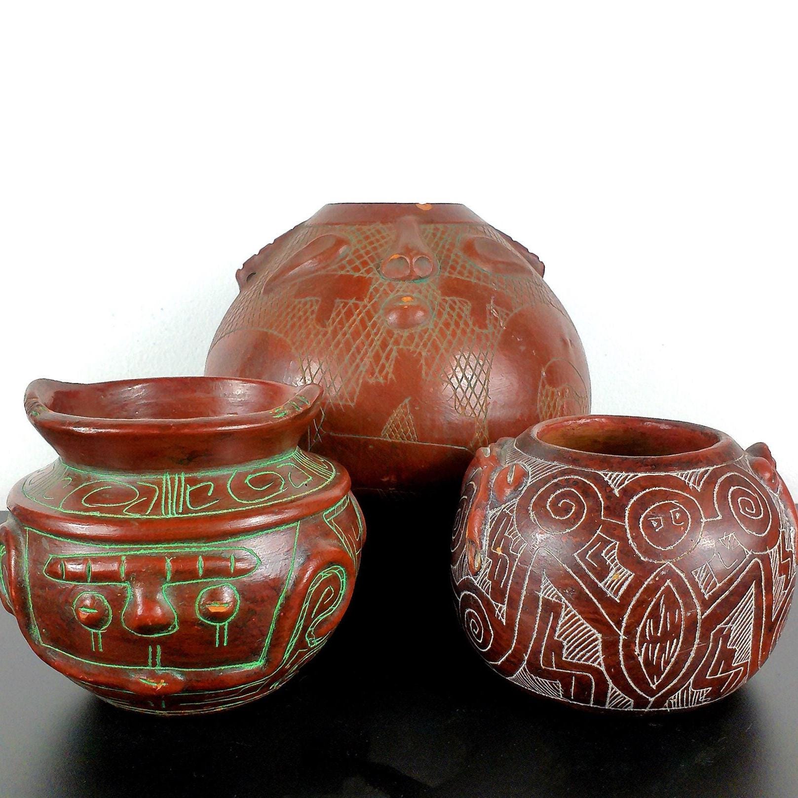 Brazilian Ceramic Marajoara Vase, Clay Pots, Earthenware, Bohemian