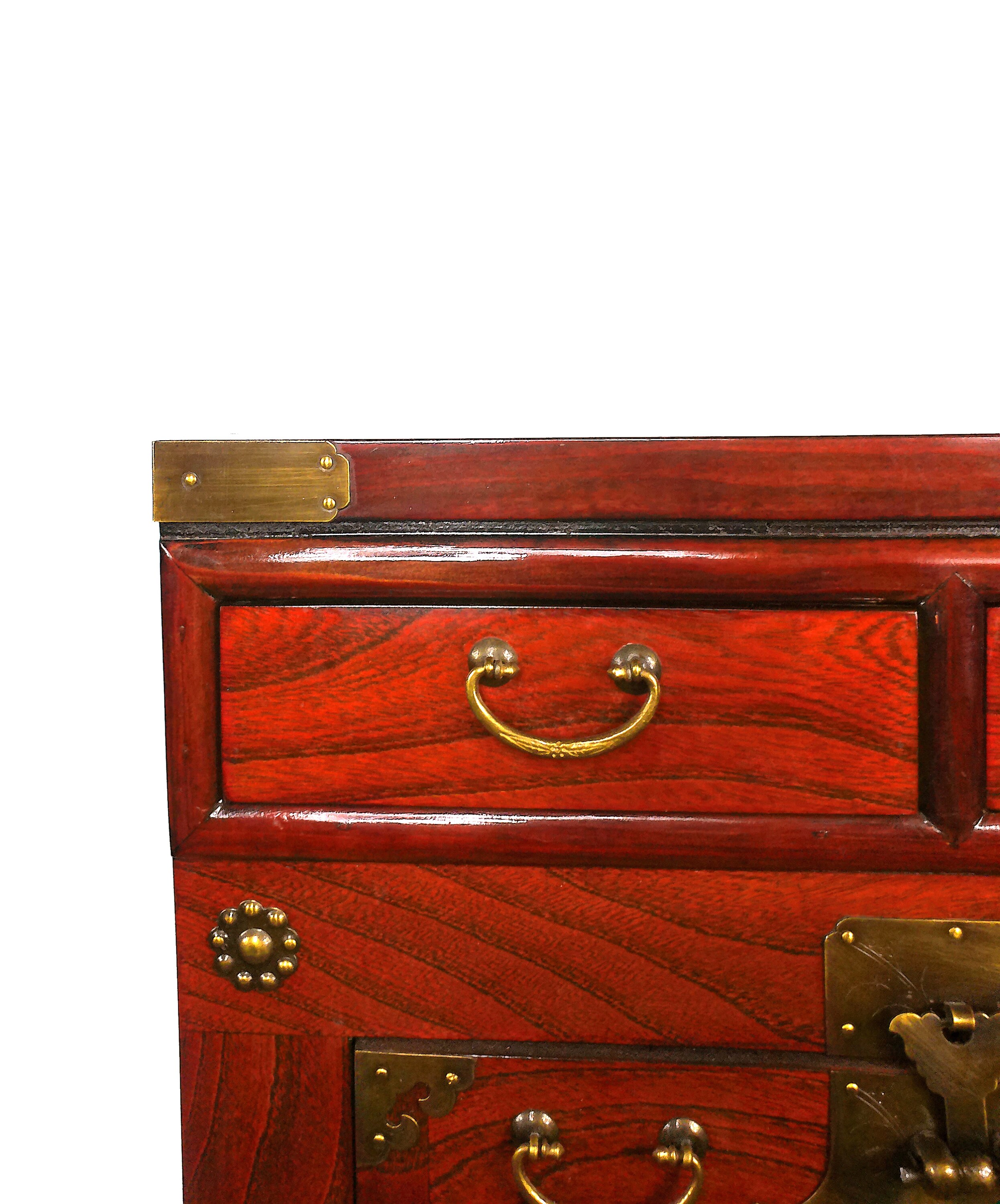 Korean Rosewood and Brass Inlay Bandaji Storage Chest
