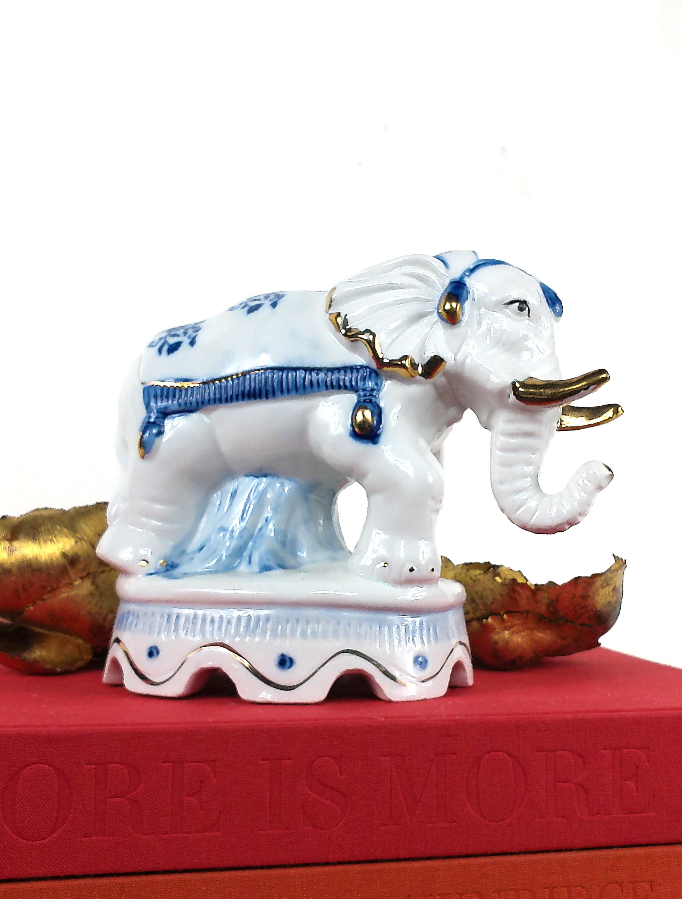 Chinese Vintage Blue & White Porcelain Elephant Figurine