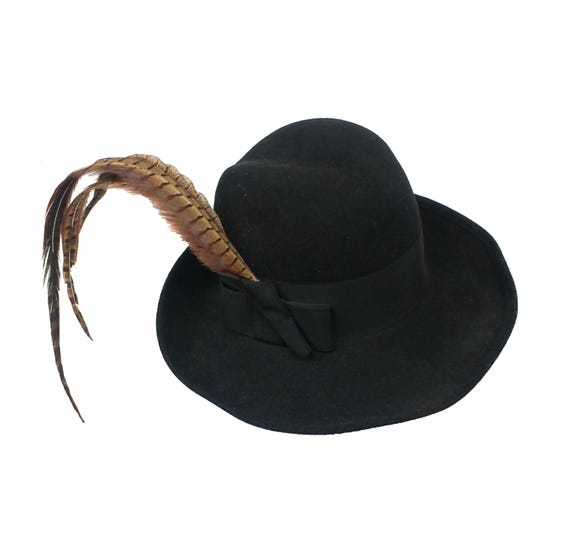 Evelyn Varon Vintage Black Wool Fedora – 50s Feathered  display picture 2