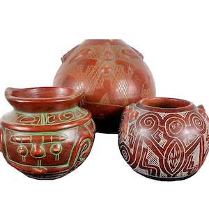 Brazilian Ceramic Marajoara Vase, Clay Pots, Earthenware, Bohemian Home Decor, Eclectic, Boho, Minimalist
