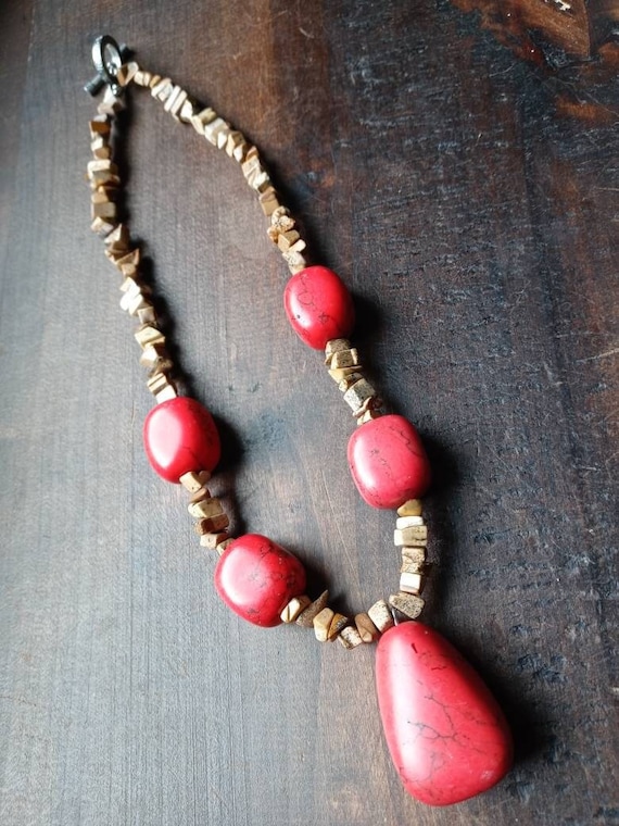 Howlite Necklace Real Stone Jewelry Red Turquoise 