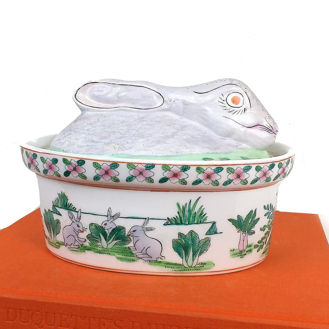 Chinese Ceramic Rabbit Soup Tureen, Grand Millennial Home Decor ...