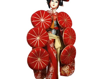 Japanese Antique Nishi Geisha Doll, Kabuki Doll, Seven Hats Japanese Antique Nishi Geisha Doll, Kabuki Doll, Seven Hats
