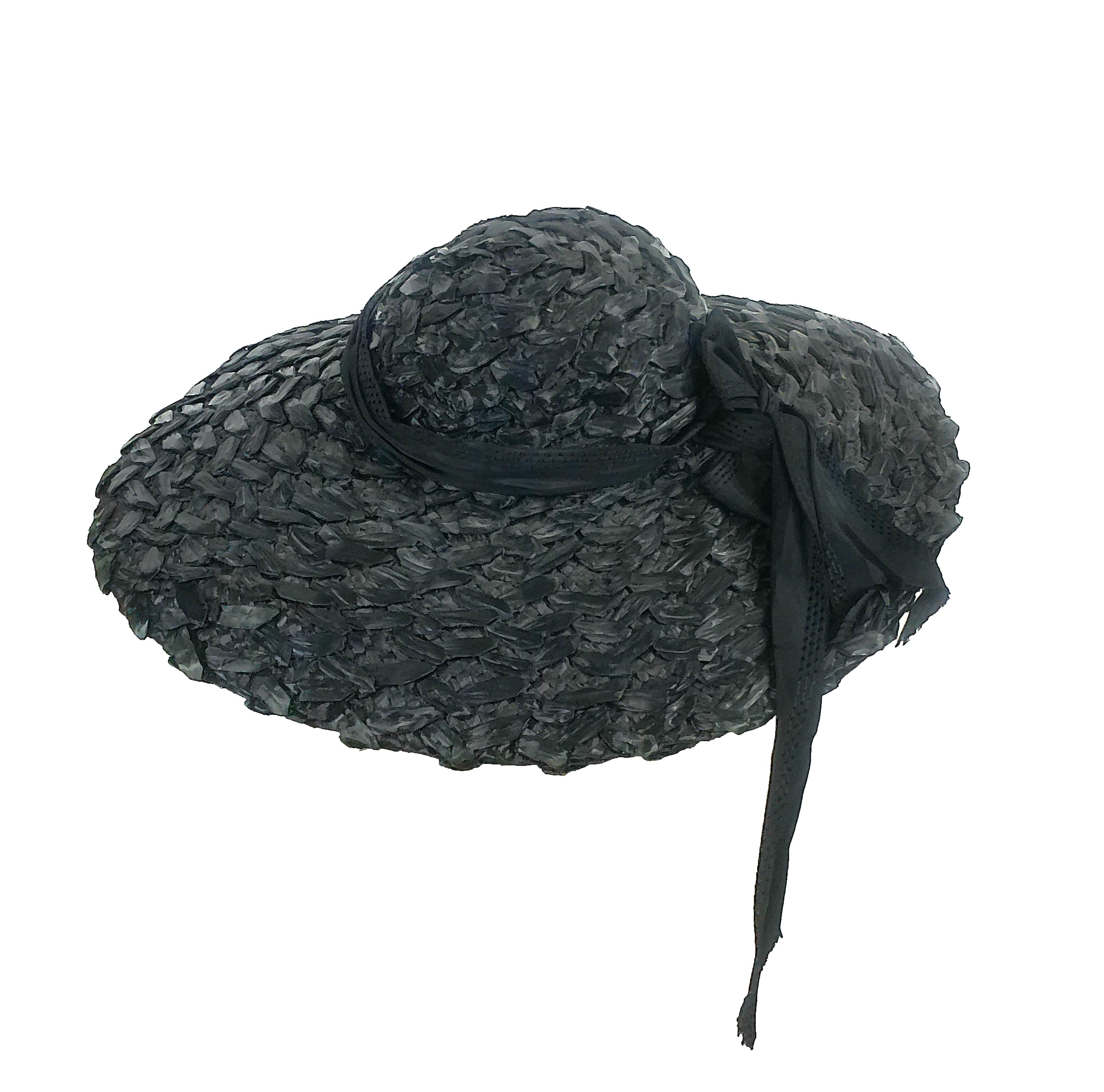 Neiman Marcus Vintage Raffia Sun Hat, Black Bergère Boater 