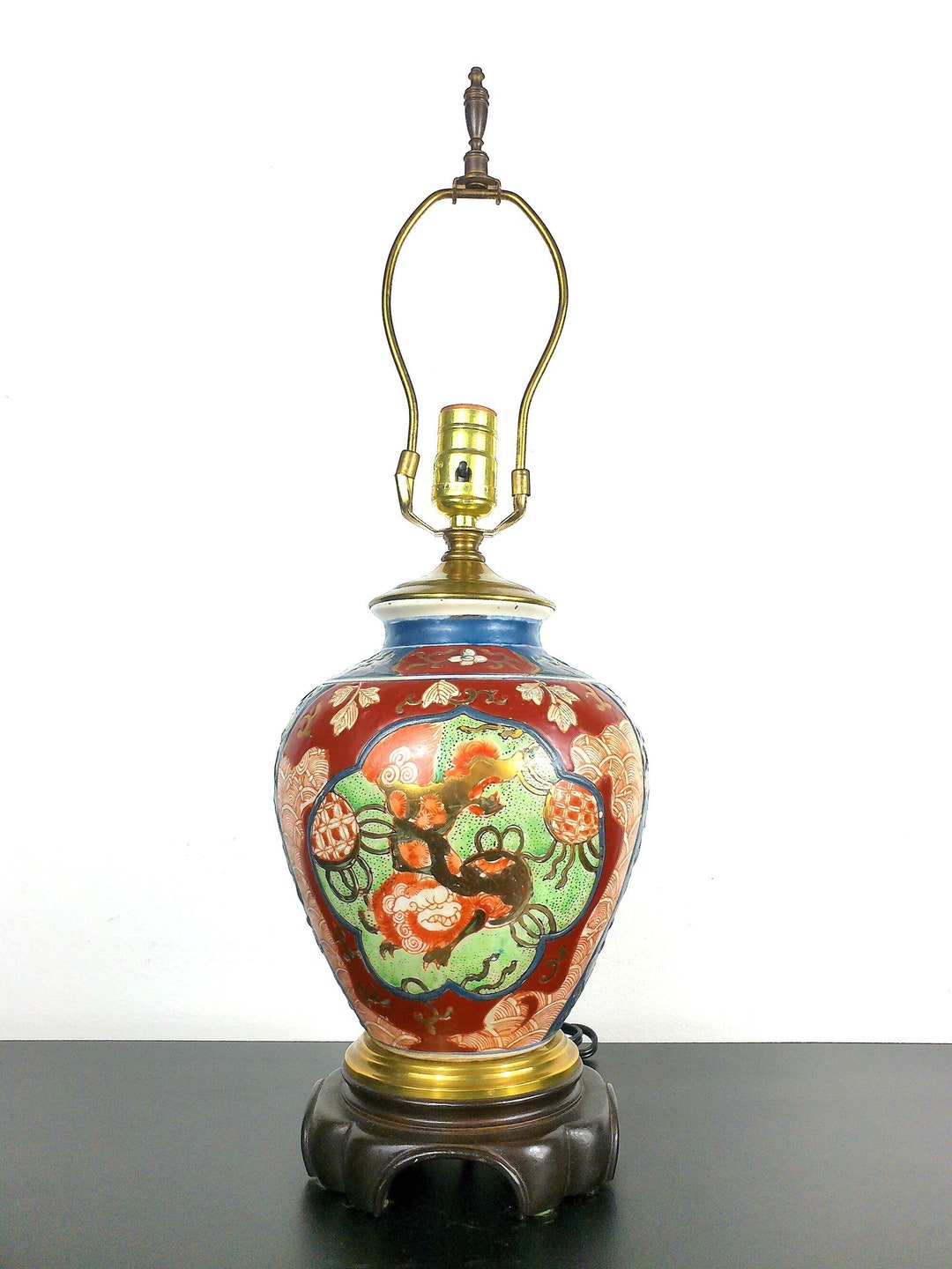 Japanese Antique Kutani Red Ginger Jar Lamp, Vintage Chinoiserie Chic