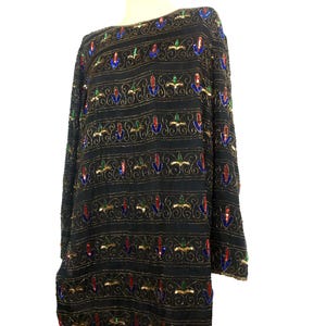 1980s Adrianna Papell Beaded Silk Tunic Dress, Vintage Designer 2X immagine 3