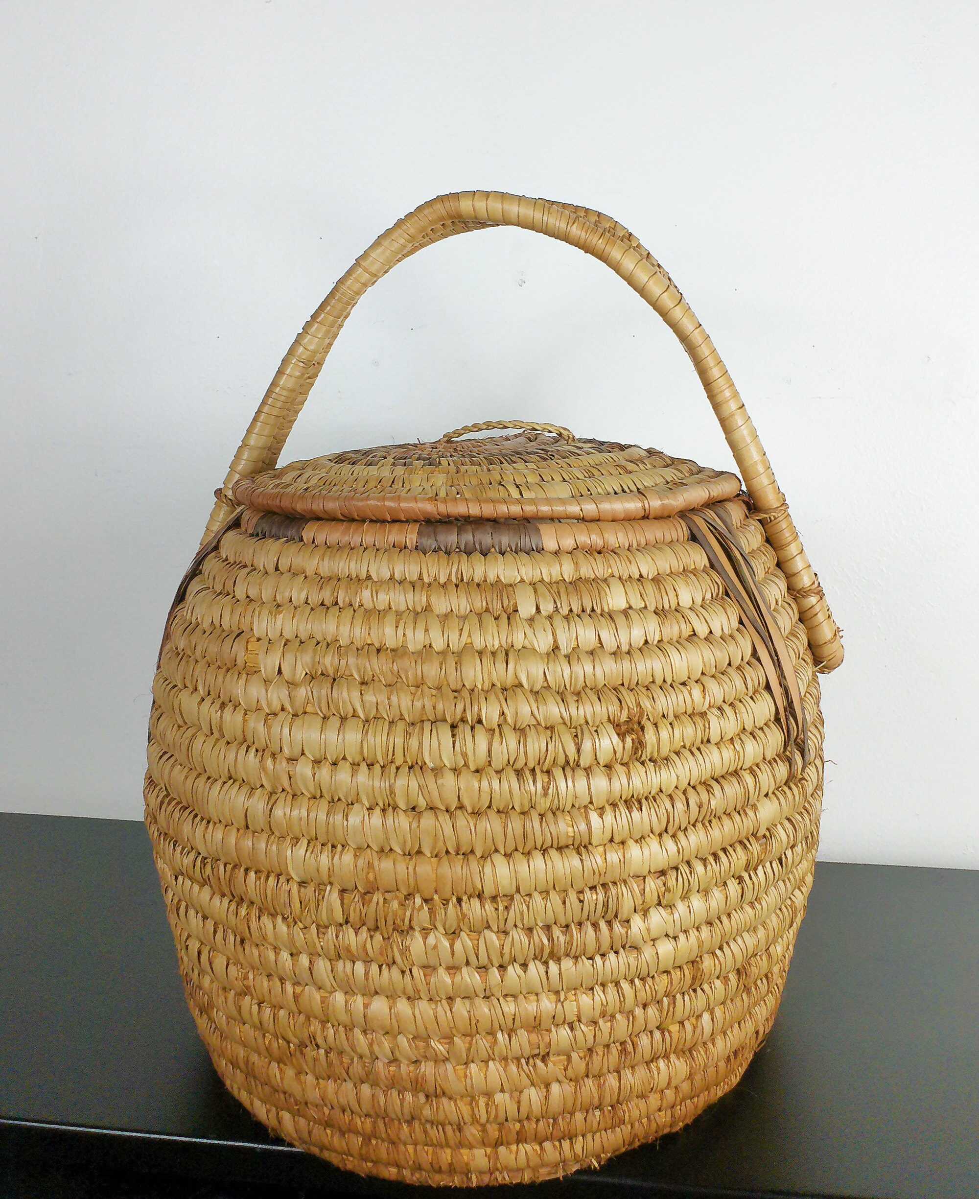 Panier De Collecte Amérindien Ancien Fin 19ème Siècle - Tressé Main En Frêne Noir, Tribus Du Nord-Est USA