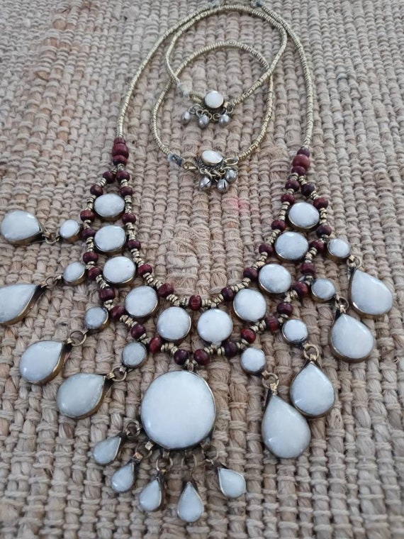 Afghan Jewelry Set, Statement Necklaces, Silver, B
