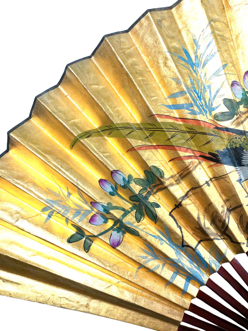 Chinese Wall Fan Asian Paper Fan Gold Fan Wall Decor Etsy