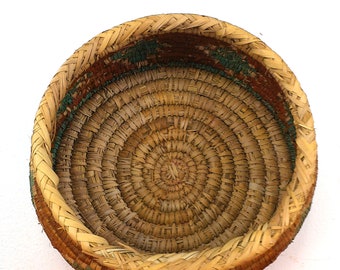 Navajo Large Polychrome Round Lidded Coil Storage Basket
