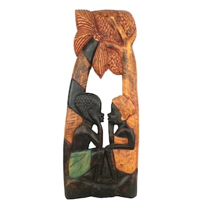 African Vintage Large Ghana Wooden Husband & Wife Wall Panel, Bohemian Decor, African Wall Art, Nature Artwork, MCM, Vintage Portraits