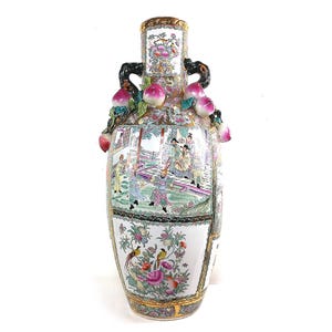 Antique Famille Rose Floor Vase, Grand Millennia, Chinoiserie, Gilt, 33"