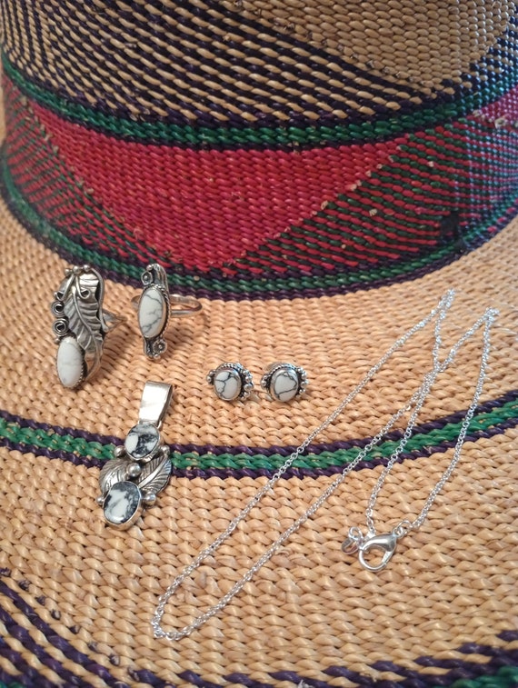 Navajo, White Buffalo, Zuni Jewelry Set, Signed 92