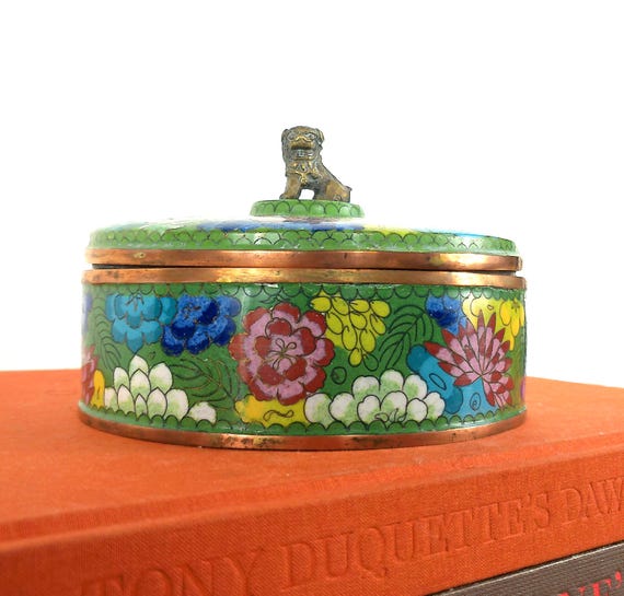 Chinoiserie Export Cloisonne Trinket Box, Floral … - image 1