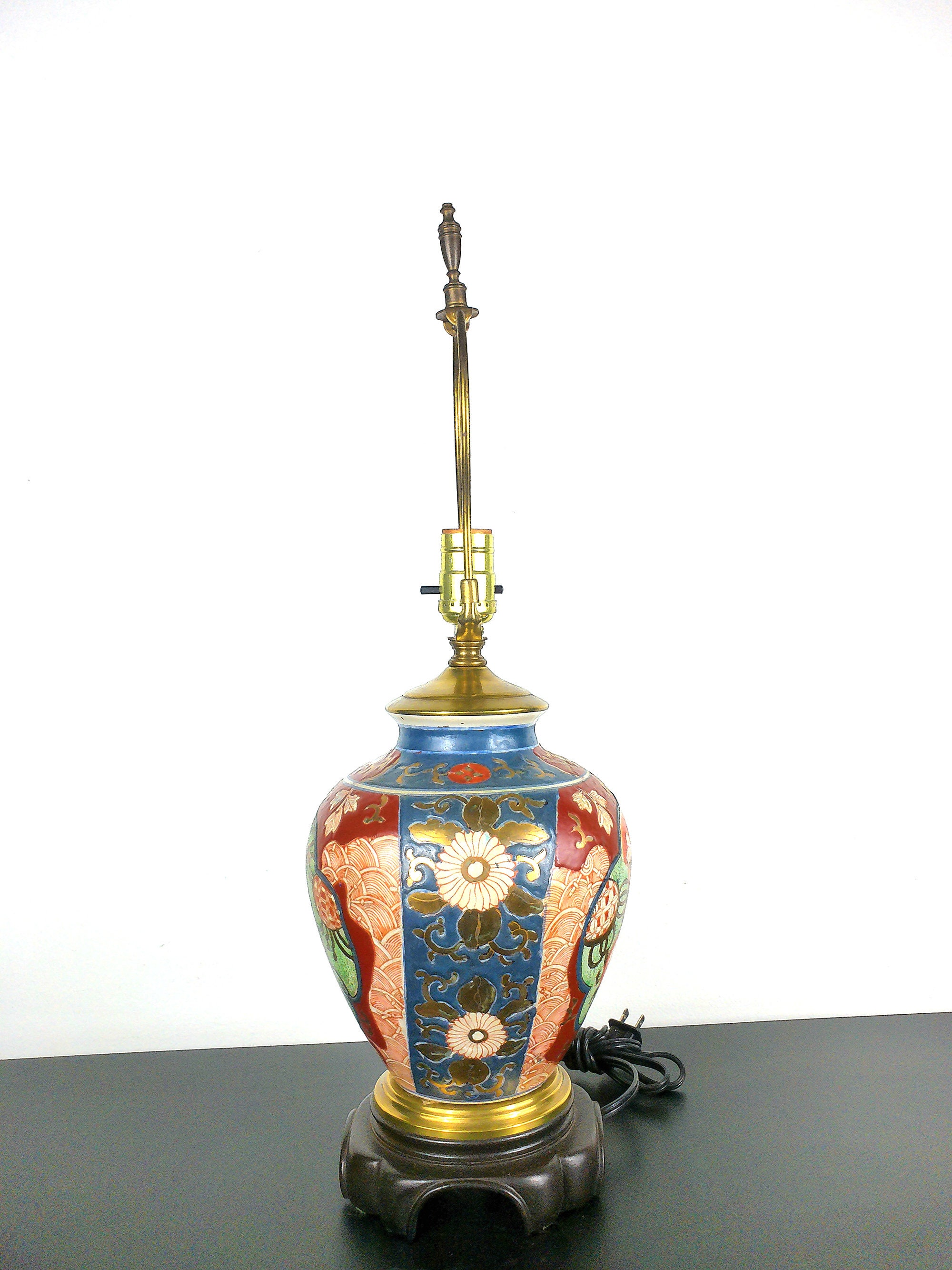 Japanese Antique Kutani Red Ginger Jar Lamp, Vintage Chinoiserie Chic