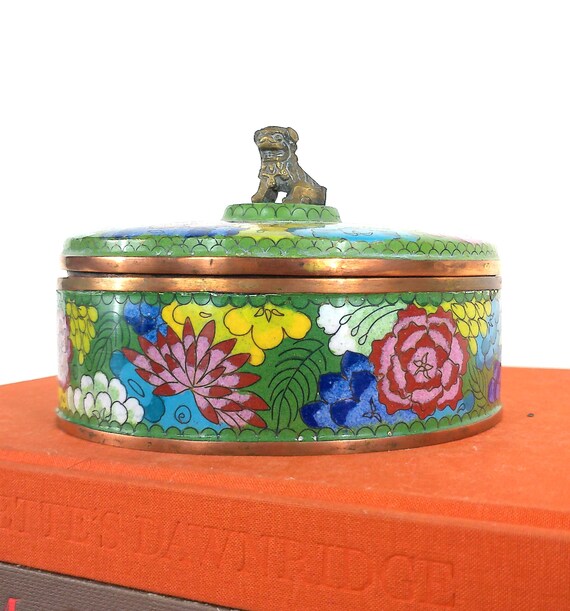 Chinoiserie Export Cloisonne Trinket Box, Floral … - image 2