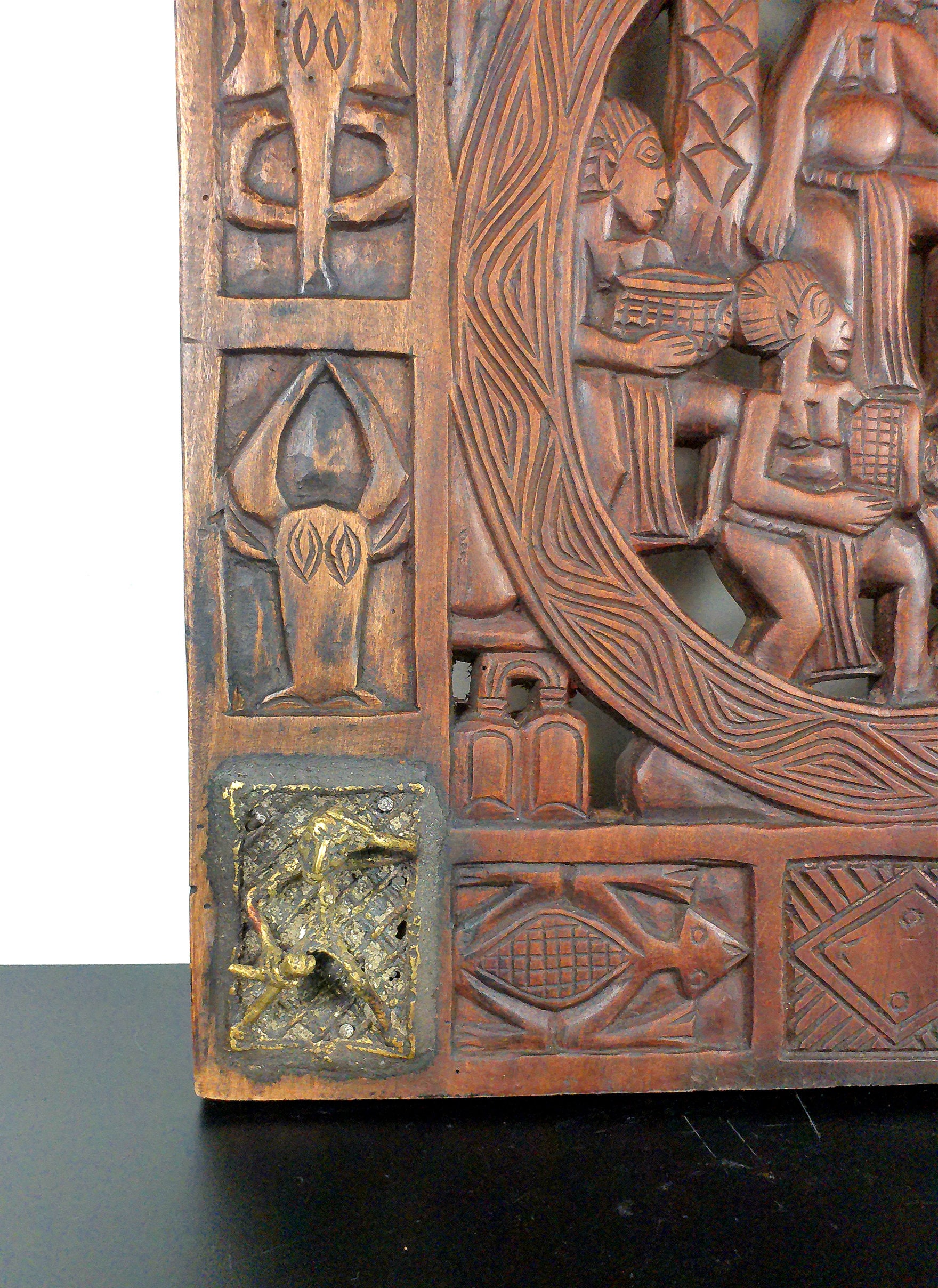 最安挑戦！ African Antique Hand Carved Bamoun Royal Wooden Door, Benin 彫刻+オブジェ