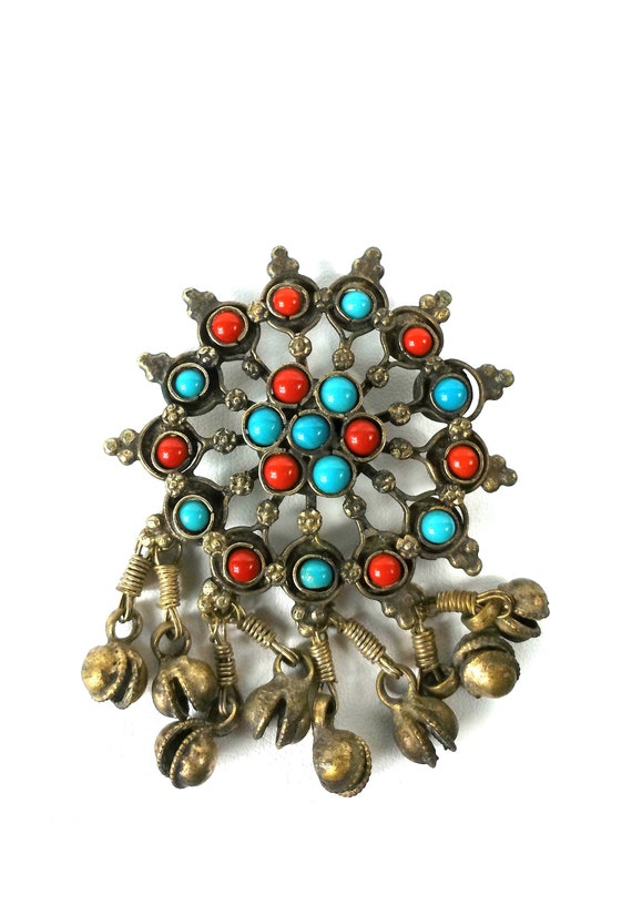 Afghan Antique Early 1900s Coral and Turquoise Sil
