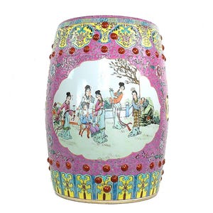 Chinese Rare Pink Famille Rose Ceramic Garden Stool, Chinoiserie Chic Chair, Grand Millennial Home Decor, Preppy Furniture, Asian End Tables