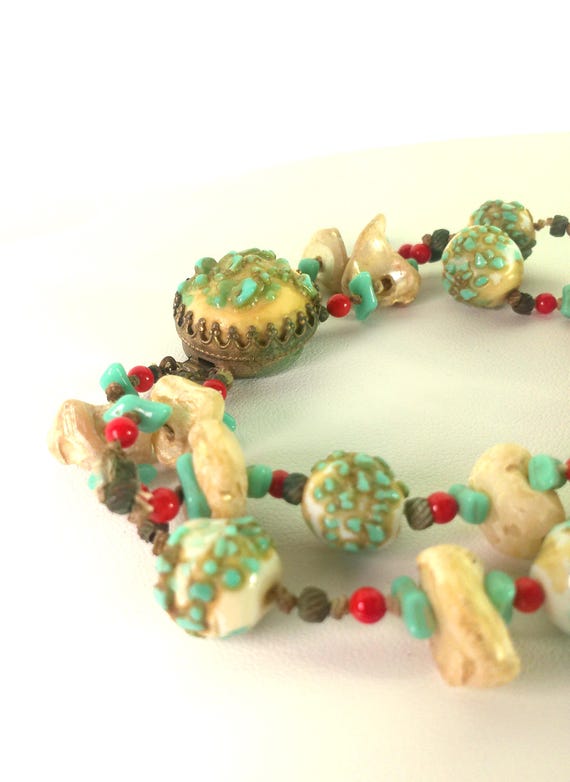 Miriam Haskell Antique Unsigned Two Strand Coral … - image 3