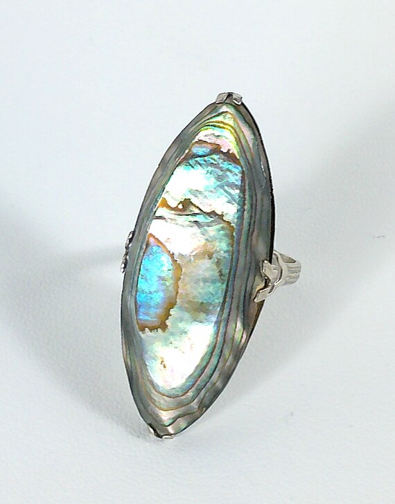Bague Ancienne Argent 925 Avec Nacre Et Camée - Taille 55 - Occasion
