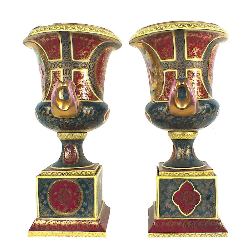 Antique 12" Pair Of Royal Vienna Porcelain Urns, Angelica Kauffman, Gilt, Rococo Decor image 8