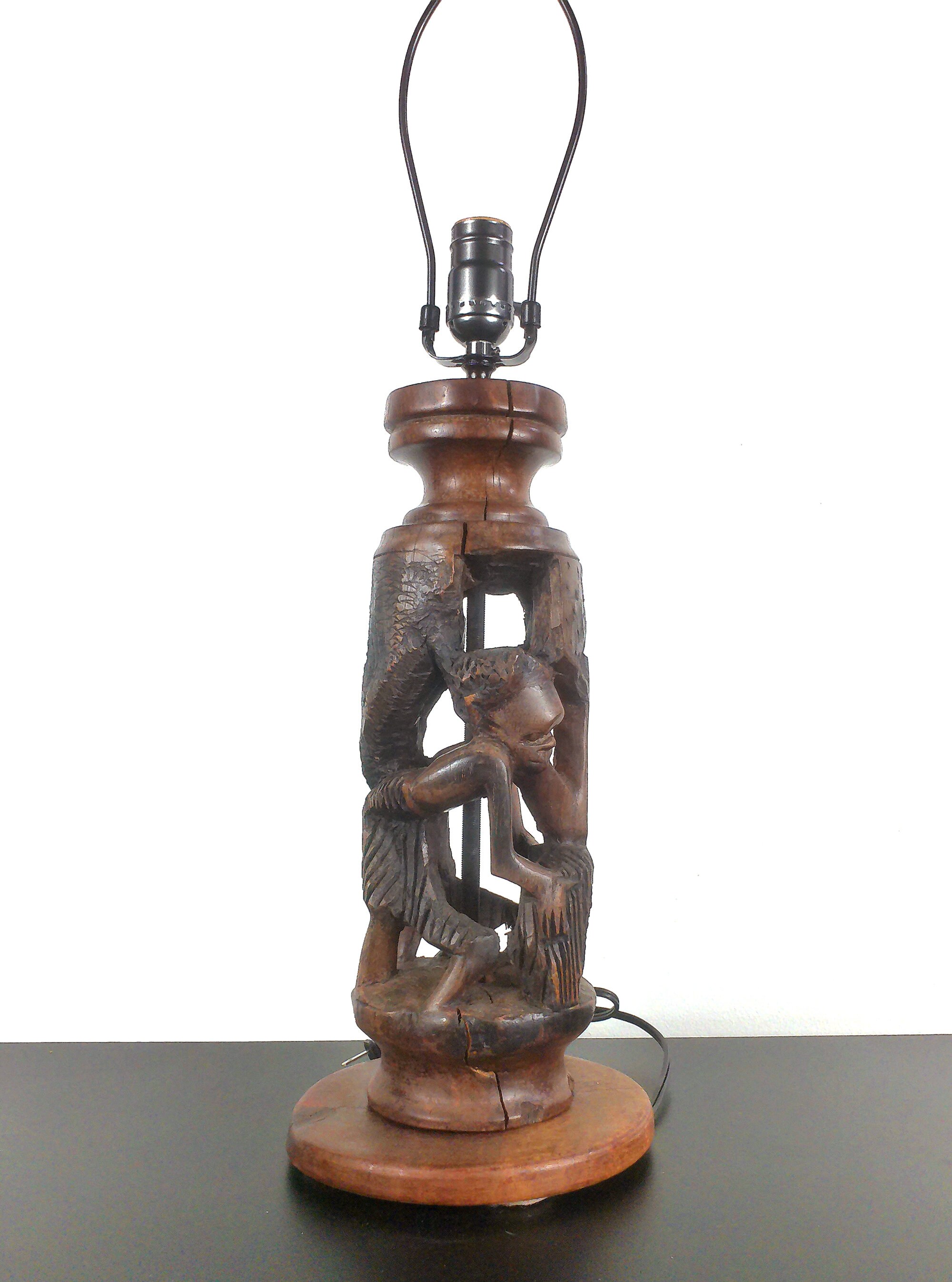 African Table Lamps, African Lamps, Pair of African Lamps, Ebony Wood