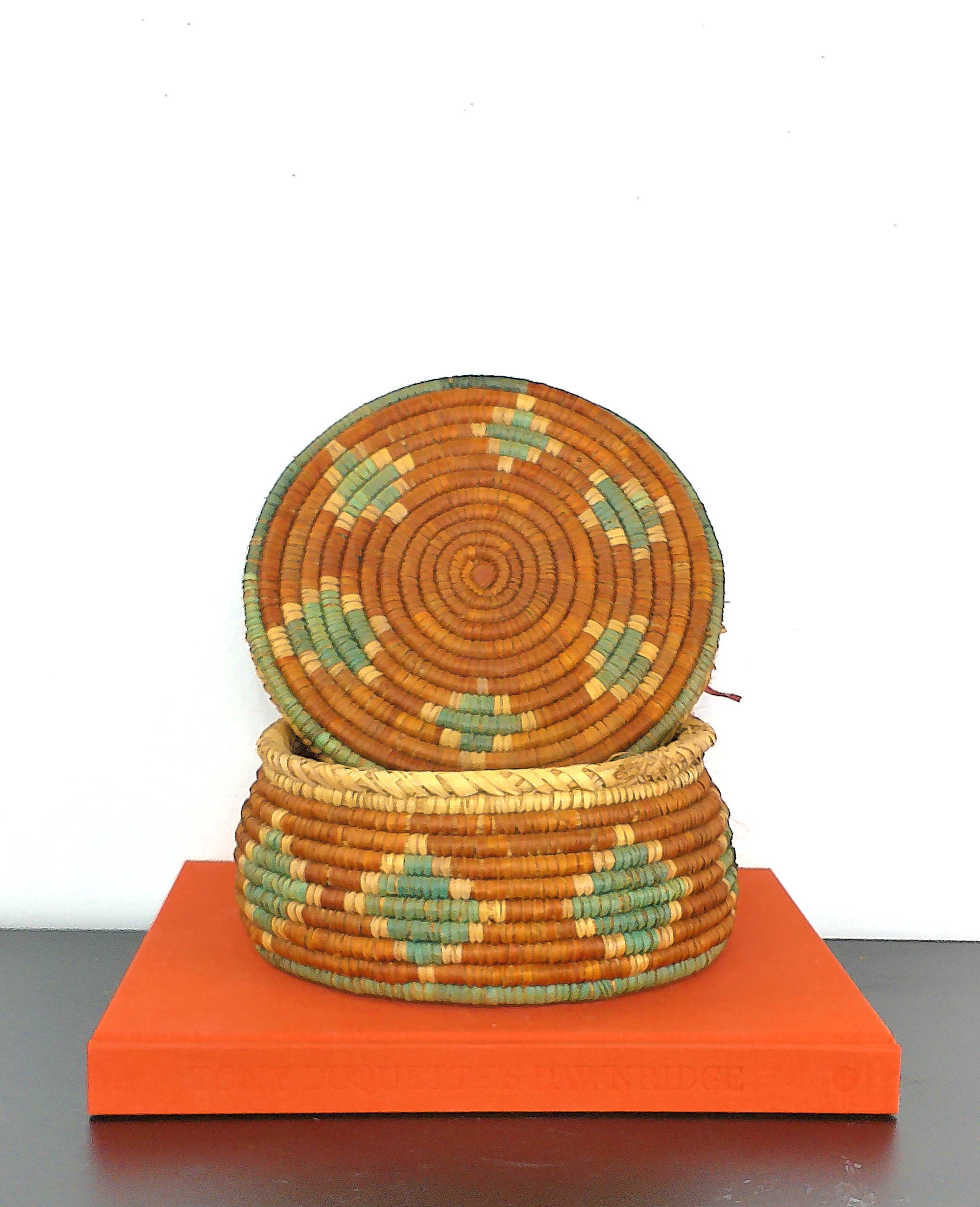 Navajo Large Polychrome Round Lidded Coil Storage Basket