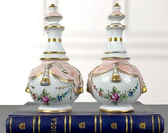 Antique Sevres Porcelain Scent Bottles - Pair, Old Paris, Shabby Chic, Ormolu, French, 6"