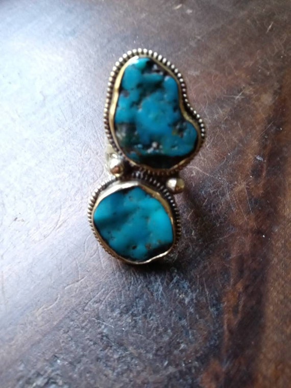 Afghan Two Stone Rough Blue Turquoise Adjustable S